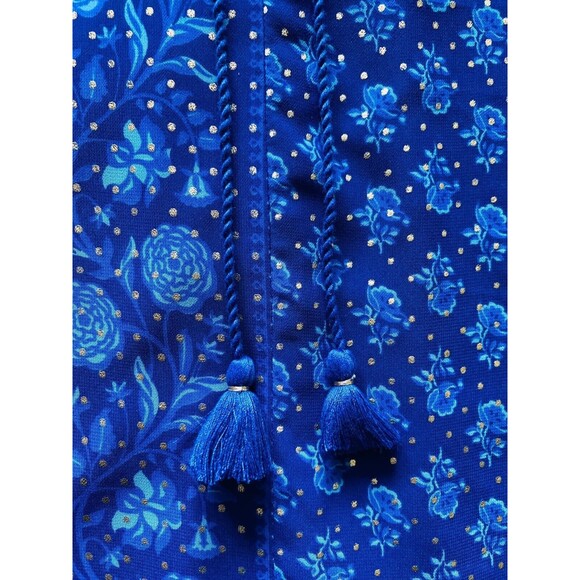 ITSE Women’s Top Tassle Front Tie Bell Sleeves Royal Blue Gold Dots Size Medium - Picture 3 of 12